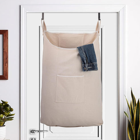 Laundry Collector, Laundry Hamper, Door Hanging Laundry bag with hooks (Beige, 65Liters)...