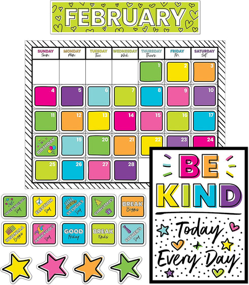 129 Pcs. Carson Dellosa Kind Vibes Calendar Bulletin Board Set, Colorful Bulletin Board Calendar Classroom Décor with Motivational Mini Posters, N...