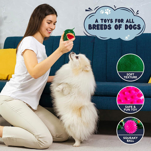 Dog Toys for Aggressive Chewers (3in1) - Squeaky Dog Toys Interactive - Dog Toys for Medium Dogs, Large & Small Breeds - Puppy Teething Chew Dog T...