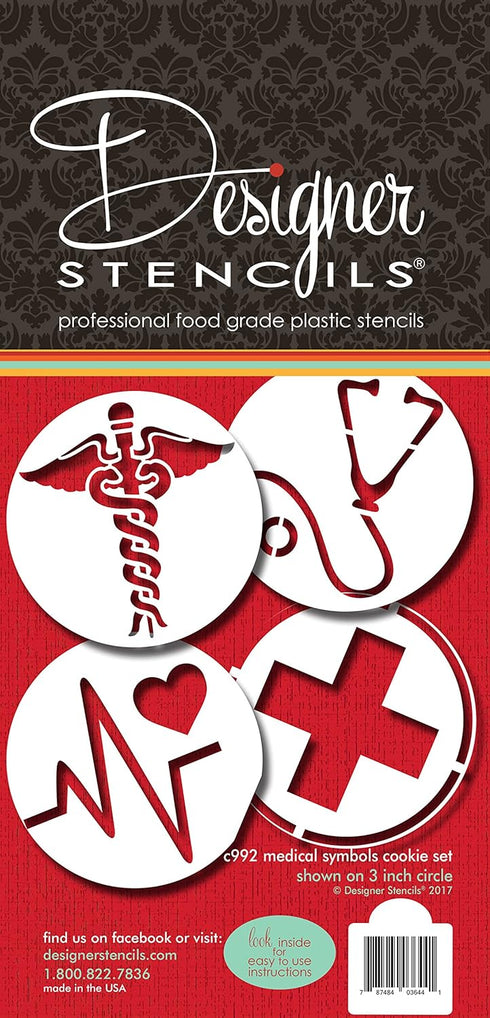 Medical Symbols Cookie Stencil Set C992 By Designer Stencils Beige/Semi-Transparent, 2.5 x 2.5...