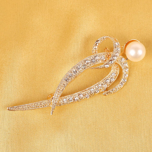 NEW! Touchstone Indian Bollywood Intricately Designed Faux Pearls Rhinestone Beautiful Designer Jewelry Brooch In Gold Tone For Women....