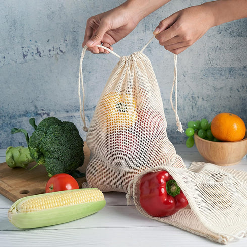 PALTERWEAR 100 Percent Natural Cotton Double Drawstring Mesh Bag For Herbs, Nuts, Spices (10 x 12 Inch - Set of 5)...