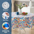 Newbridge Boho Chic Paisley Vinyl Tablecloth with Flannel Backing, 70 Inch Round, Blue Red and Pink Floral Print, Wipe Clean Table Cover for Dinin...
