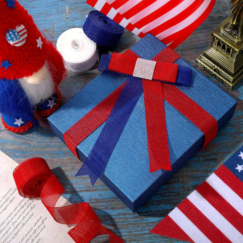 3 Rolls 24 Yards 4th of July Ribbon Rolls 1 Inch Red White Blue Gift Wrapping Ribbon Patriotic Ribbon for Independence Day DIY Crafts Wreath Bow M...