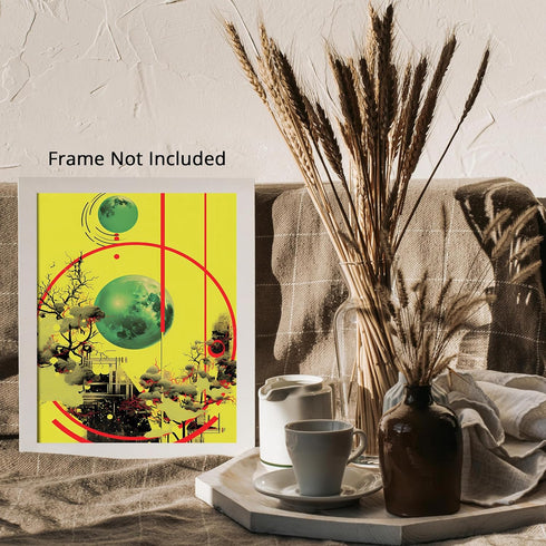 Posterizer 1 pcs-abstract surreal buildings and planets collage-Abstract & Modern Art-Floral & Botanical Art-Gift for Art Lovers- UNFRAMED Wall Ar...