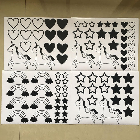 Unicorn Rainbow Star Heart Wall Decal,Removable Vinyl Wall Stickers for Baby Kids Boys Girls Bedroom Nursery Decor A13 (Black)...
