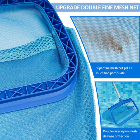 Swimming Pool Skimmer Net, Fine Mesh Pool Leaf Rake Net with Double-Layer Deep Bag, Reinforced Frame - Swimming Pool Nets for Cleaning Finest Debr...