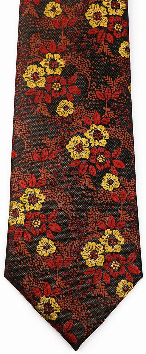 Elfeves Mens Dark Brown Suit Tie Orange Red Petal Woven Silk Paisley Party Necktie Gift...