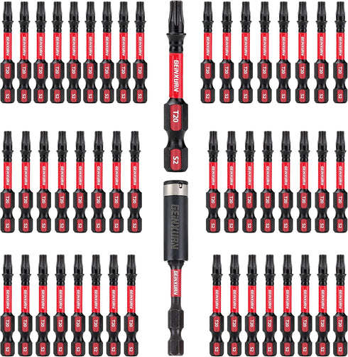 50 Pieces T20 2 In. Impact Tough Magnetic #20 Torx Head Power Bits, S2 Alloy Steel T20 Screwdriver Bits Set with 1Pcs Impact Bit Holder...