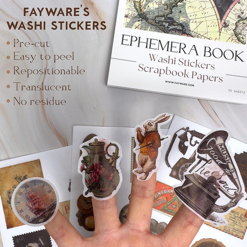 411 Vintage Washi Stickers & 20 Scrapbook Papers - FAYWARE Ephemera for Junk Journals & Scrapbooking...