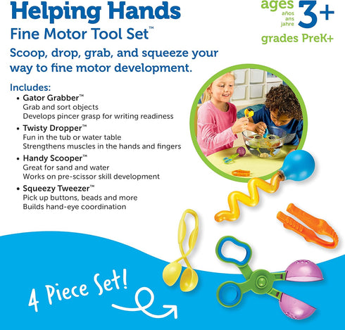 Learning Resources Helping Hands Fine Motor Tool Set Toy - 4 Pieces, Ages 3+ Fine Motor and Sensory Play Toys, Toddler Tweezers, Sensory Bin Toys...