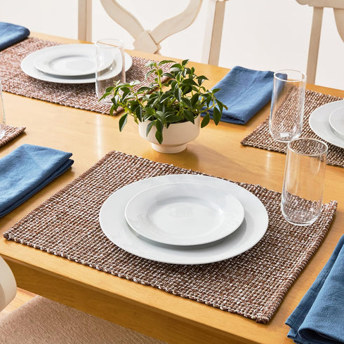 Sweet Home Collection 100% Cotton Placemats for Dining Room Rectangle Two Tone Woven Fabric 13" x 19" Soft Durable Table Mat Set, Set of 6, Chocol...