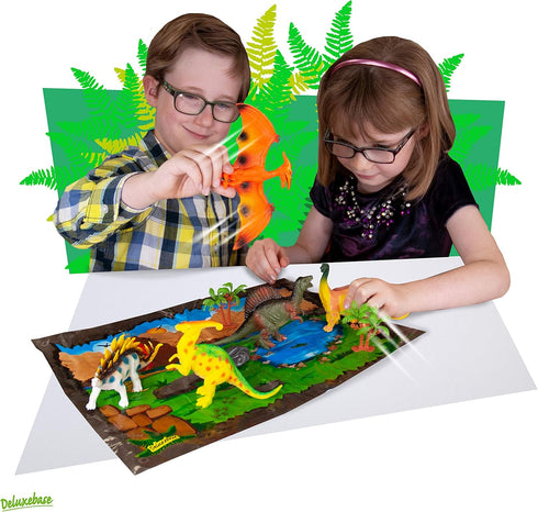 Deluxebase Jumbo Playset - Dinosaur from 12-Piece Large Dinosaur Figurines Toy Set. Bag of Dino Toys including a Stegosaurus, Pterodactyl and Spin...
