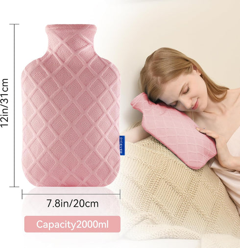 Hot Water Bottle with Soft Cover, 2L Hot Water Bag, Hot and Cold Therapies for Sore Muscles, Menstrual Cramps, Neck and Shoulder Pain Relief, Grea...