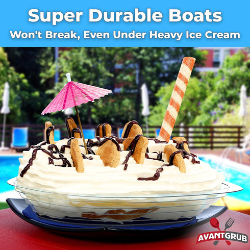 Avant Grub Super Fun, Recyclable 8oz Plastic Banana Split Boats 50 Pack. Durable, Disposable Ice Cream Sundae Dishware Bowl. Perfect Plastic Cups ...