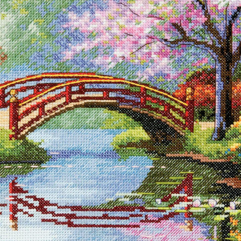 Dimensions Gold Collection Counted Cross Stitch Kit, Japanese Flower Garden, 16 Count Light Blue Aida, 12'' x 16''...