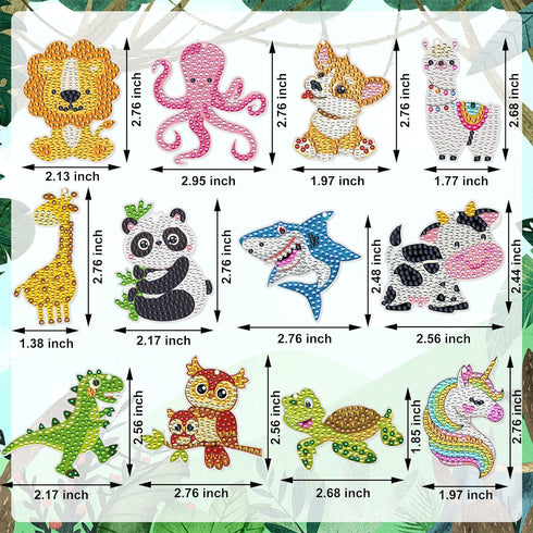 12 PCS Diamond Painting Keychains Kit Animals Diamond Art Ornaments Double Sided 5D Diamond Key Rings DIY Diamonds Pendants for Beginners Birthday...