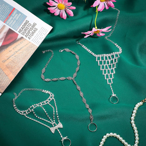 Hicarer 6 Pcs Rhinestone Barefoot Sandals Foot Jewelry for Women Wedding Feet Chain with Toe Ring Anklet Jewelry for Women Wedding Beach...