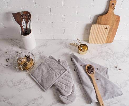 DII Cotton Kitchen Towel Set Lightweight & Fast-Drying Dish Towels, 20x30, Gray Chambray, 3 Piece...