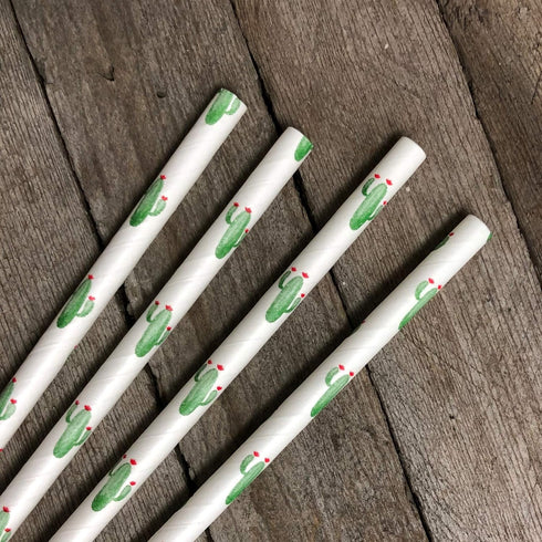 Cactus Themed Paper Straws - Green White Succulents - 50 Pack...