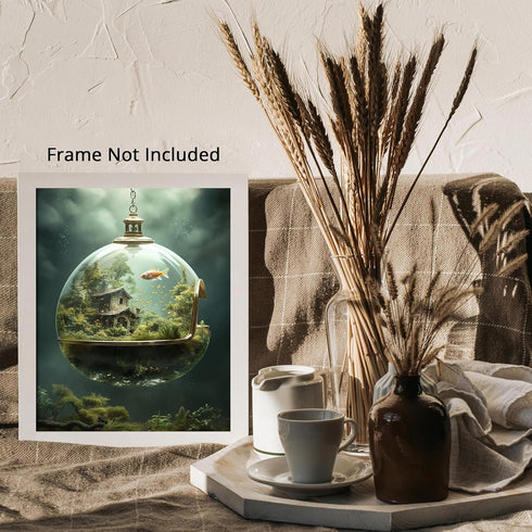Posterizer 1 pcs-cute dreamy surreal fish glass house-Abstract & Modern Art-Fantasy & Fiction Art-Gift for Art Lovers-Decor for Home & Office- UNF...