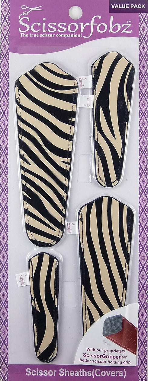 SCISSORFOBZ Designer Scissors Sheaths Protective Covers- 4 pcs Assorted Sizes Value Pack- Zebra Design- #S08...