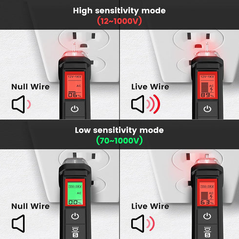 KAIWEETS Voltage Tester/Non-Contact Voltage Tester with Signal Percentage, Dual Range AC 12V/70V-1000V, Live/Null Wire Tester, Electrical Tester w...
