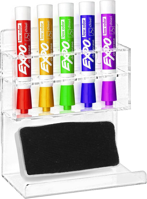 MyGift Wall Mounted Clear Acrylic Dry Erase Marker Holder Organizer for 5 Markers and Eraser, Hanging Whiteboard Accessories Rack for Office Home ...