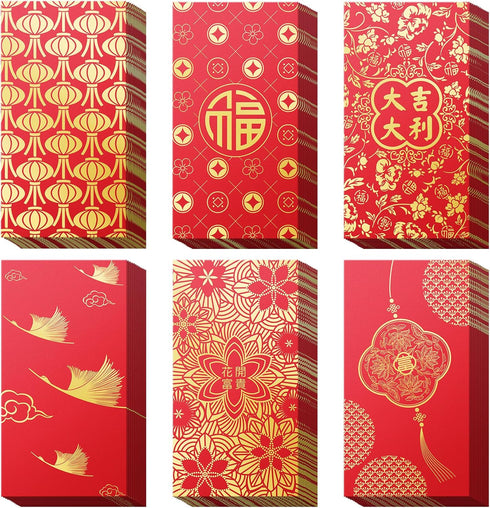 66 Pcs Chinese New Year Red Envelope 2024 Dragon,6 Styles of Red Envelopes Chinese New Year Dragon Red Packet,lucky Chinese Red Money Envelope Wed...