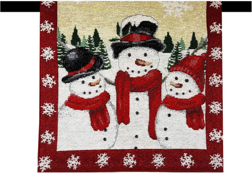 Table Runner, with Trio of Snowmen, Sparkling Snowflakes, Snowman, Trees and Glitter Tapestry 36 inches for Winter and Christmas Tabletop Decorati...