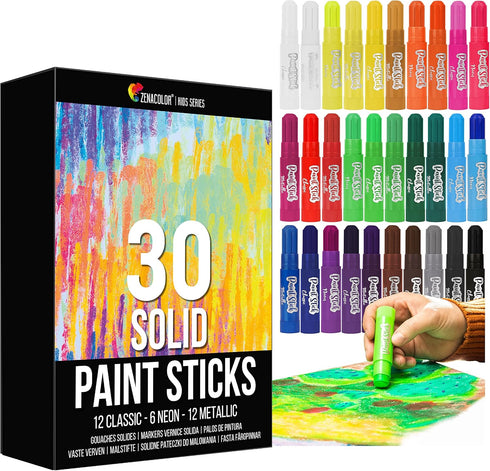 Tempera Paint Sticks (30 Large Paint Sticks) - Paint sticks for Kids Washable - Safe Arts and Craft Paint Sticks for Toddler or Child Use - For Wo...
