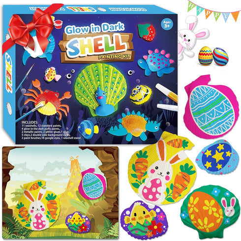 58 PCS Kids Arts & Crafts Painting Gifts for Boys Girls - Sea Shell Glow in the Dark Painting Kit 16 Real Shell Creative Activity DIY Craft Kits T...