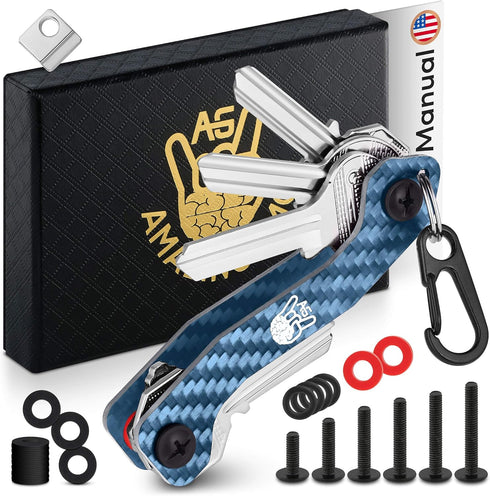 AmazinGizmo Folding Key Holder & Key Organizer Keychain - House & Car Compact Blue Slim Multi Key Chain with Pocket Clip & Carabiner - up to 12 Ke...