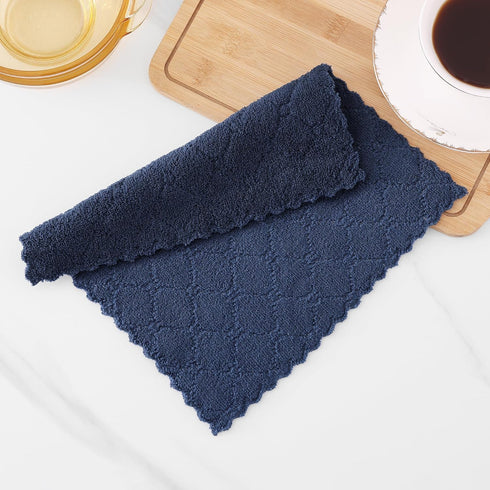 Homaxy 12 Pack Kitchen Dish Cloths (10 x 10 Inches, Navy Blue), Super Soft and Absorbent Coral Velvet Dish Towels, Nonstick Oil Fast Drying Microf...