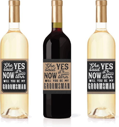 Hadley Designs 6 Will You Be My Groomsman + 1 BONUS Best Man Proposal Wine, Beer, Whiskey, Liquor Bottle Labels or Stickers Set for Groomsmen Part...