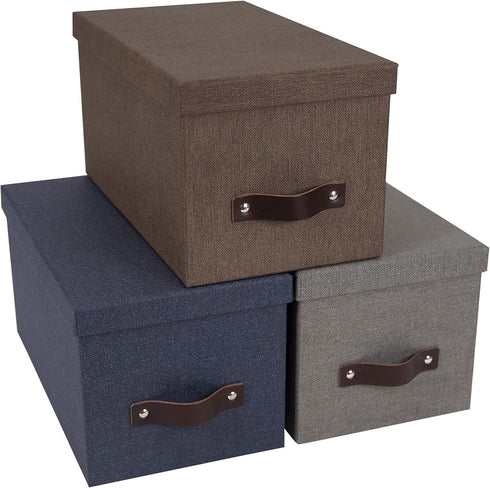Bigso Silvia Organizational Storage Box with Leather Handle for Shelves and Stacks Easily - Durable and Decorative Storage Boxes with Lids - 5.9 i...