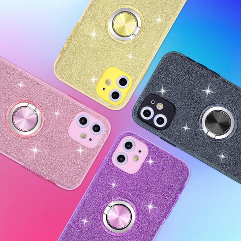 Wisdompro Case for iPhone 11, Cute Glitter Bling Sparkly Case with Ring Stand, Women Girls Protective Phone Case Cover for iPhone 11 6.1 inch - Pi...