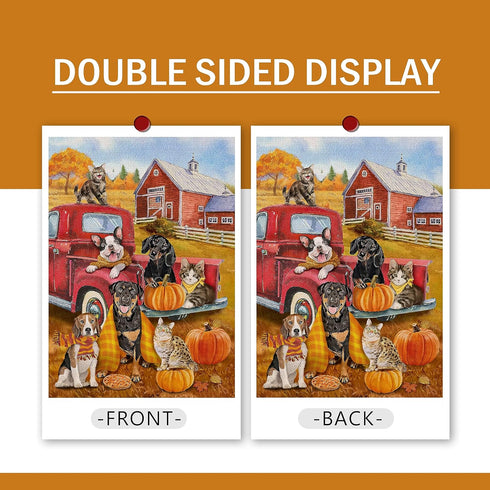 Fall Farm Animal Red Truck Small Decorative Garden Flag, Autumn Dog Puppy Yard Outside Decorations, Thanksgiving Harvest Pumpkin Country Barn Farm...
