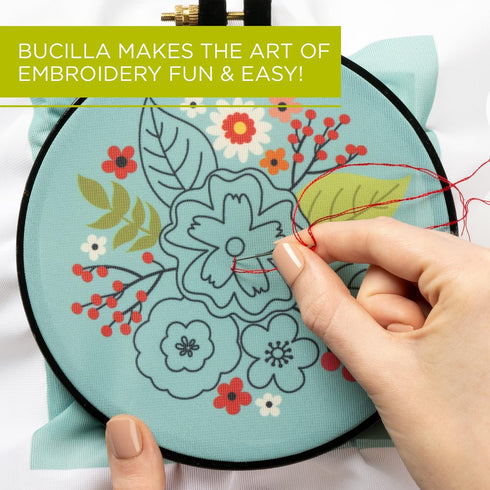 Bucilla, Floral Bouquet, Full Stamped Kit, Includes 4-Color Printed Fabric, 6" Hoop, Embroidery Floss, Needle, and Instructions, 49462E......