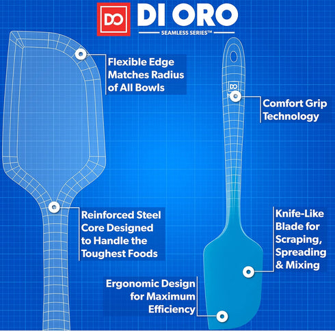 DI ORO Silicone Spatula - 600°F Heat-Resistant Rubber Kitchen Spatula for Baking, Scraping, & Mixing - BPA Free Nonstick Cookware Safe Flexible Ut...