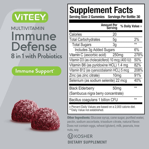 Multivitamin Gummies 8 in 1 Immune Support Supplement with Probiotics - Immune Boosters for Adults & Teens - Vegetarian, Gelatin Free, GMO Free - ...