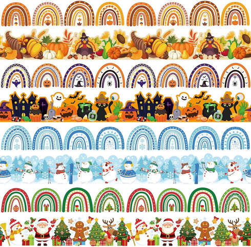 88 Pcs Seasonal Bulletin Board Borders Stickers Fall Halloween Christmas Winter Bulletin Board Trim Border Decor 86ft Seasonal Border Stickers for...