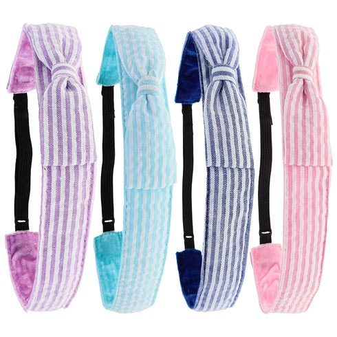 FROG SAC Adjustable Seersucker Striped Hairbands - Non-Slip Flat Bows for Girls & Kids, Cute Small Hair Accessories, Party Favors...