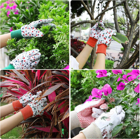 Geiserailie 4 Pairs Garden Gloves Floral Gardening Gloves with Soft PVC Dots Gloves Women Working Yard Gloves for Yard Cleaning, Fishing, Gardenin...