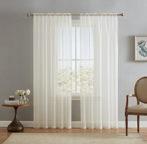 HLC.ME Ivory Sheer Voile Window Treatment Rod Pocket Curtain Panels for Bedroom, Kitchen, and Living Room (54 x 72 inches Long, Set of 2)...