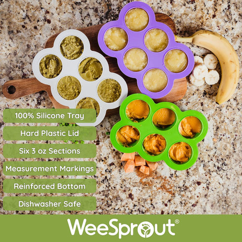 WeeSprout Silicone Freezer Tray with Clip on Lid Perfect Food Storage Container for Homemade Baby Food, Vegetable, Fruit Purees, and Breast Milk (...