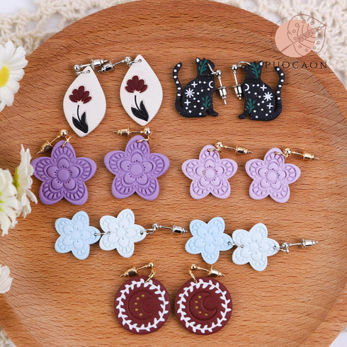 Puocaon Boho Polymer Clay Cutters - 11 Pcs Bohemian Clay Cutters for Earrings, Cat Moth Polymer Clay Cutters for Jewelry, Mushroom Clay Cutters, R...