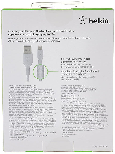 Belkin BoostCharge Braided Lightning Cable - 3.3ft/1M - MFi Certified Apple iPhone Charger USB to Lightning Cable - iPhone Cable - iPhone Charger ...
