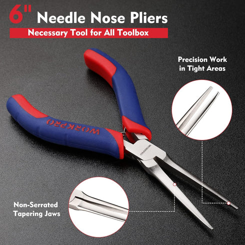 WORKPRO 6" Needle Nose Pliers, Mini Long Nose Pliers with Comfort Grip Handles, Pliers Needle Nose for Wire Wrapping, Crafts, Jewelry Making Suppl...