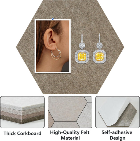 Vienrose Hexagon Felt Bulletin Board Self Adhesive Pin Board Wall Decoration Tiles with 35 Push Pins for Office Home and School, Camel Series 8 Pa...